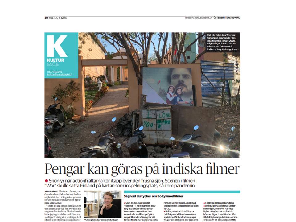 Vasabladet and Österbottens Tidning newspaper writes about the FILMIND project